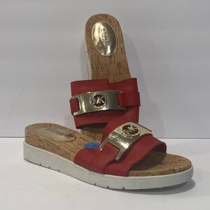 Michael Kors Red Slides with Gold Detail